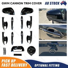 Blackout Trim Cover Set Gloss Black For GWM Cannon 2019-2024 Door Handle Mirror