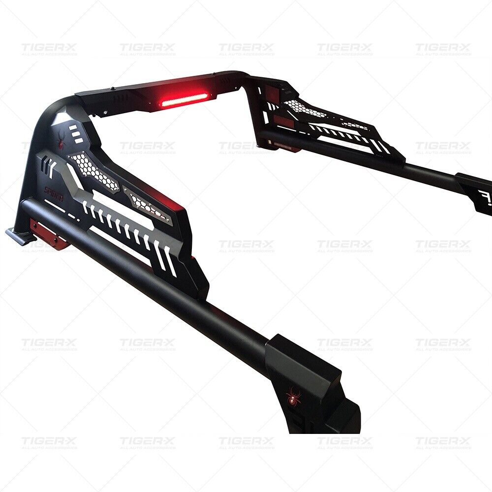 Extended UTE Sports Bar Rear Roll Bar Universal Fit Matt Black with Brake Light