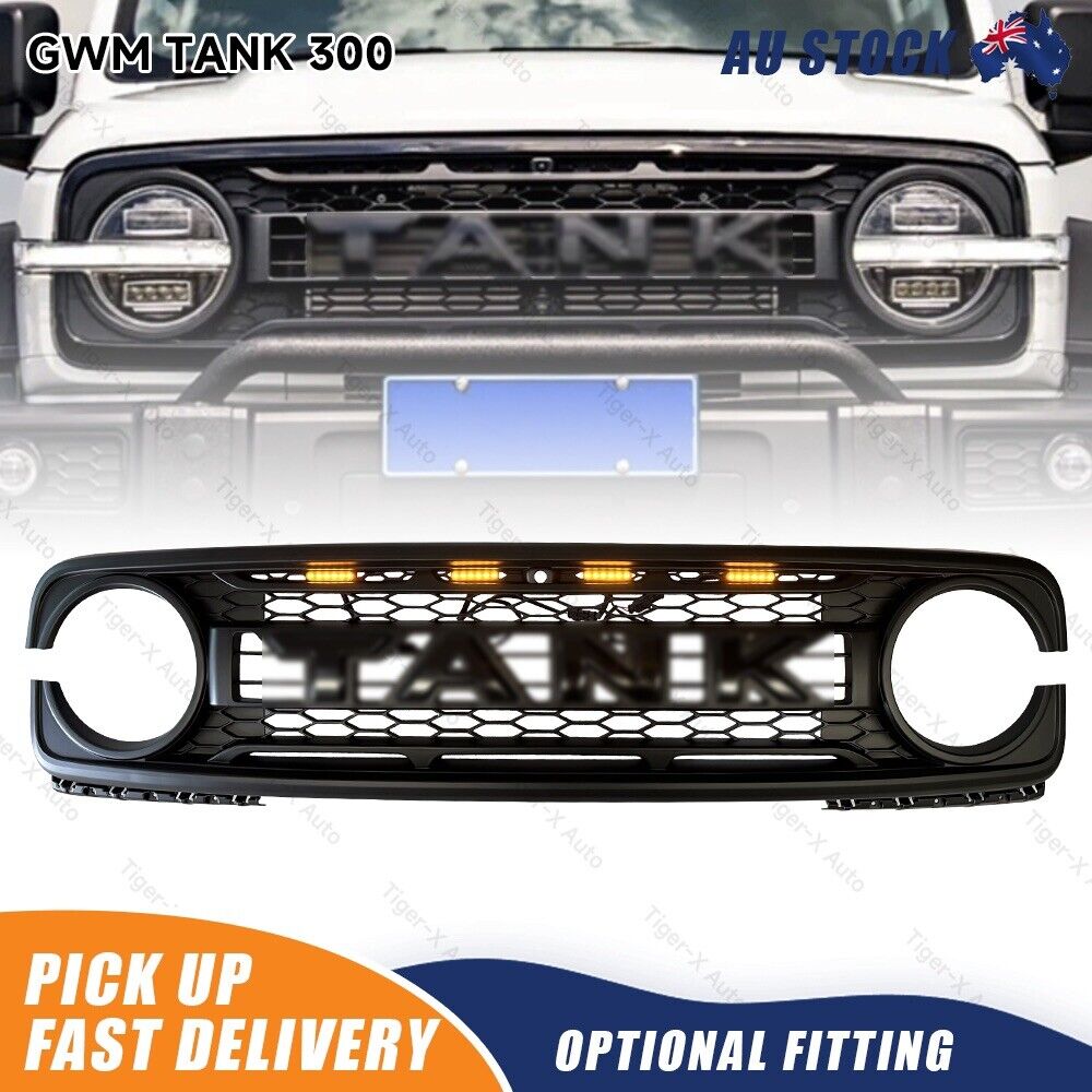 Front Bumper Grille with Led Light For GWM Tank 300 23-24 GLOSS BLACK