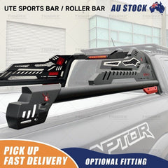 Extended UTE Sports Bar Rear Roll Bar Universal Fit Matt Black with Brake Light