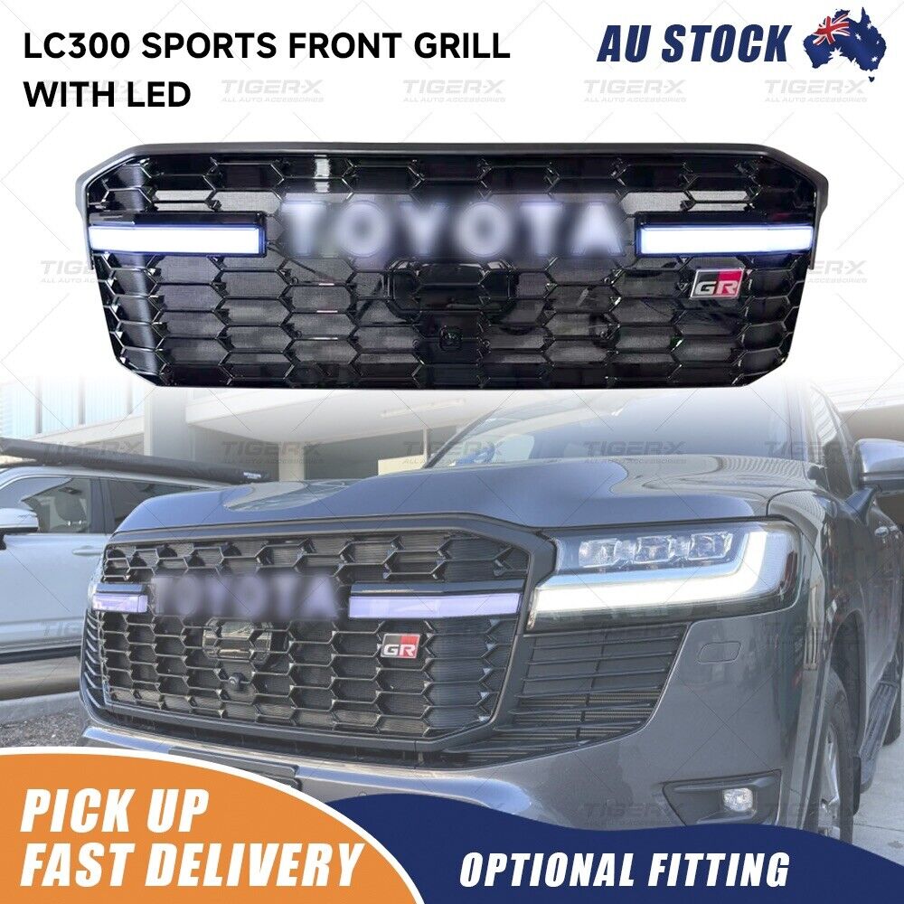 Black Front Grill For Toyota Landcrusier LC300 GR Sport Style with Indicator LED