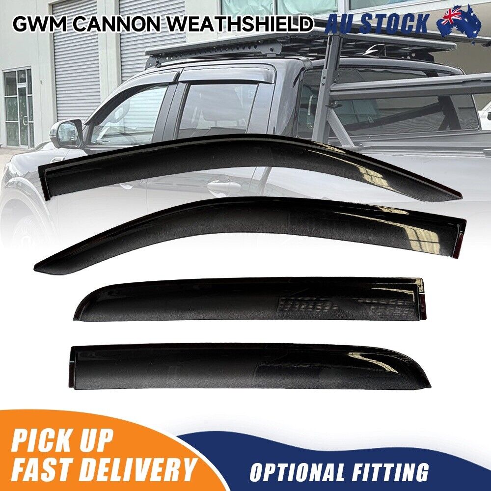 Black Weathershield Window Visors Set of 4 For GWM Cannon Year 2019-2024